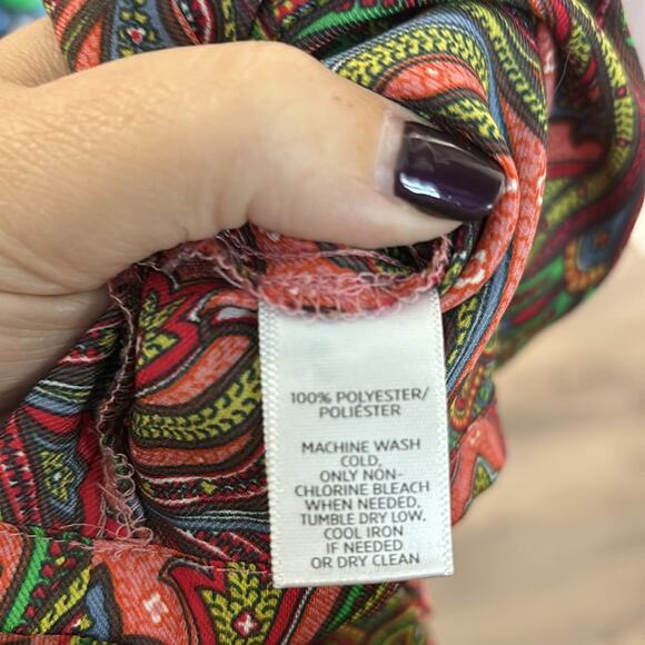 Loft Pink and Green Paisley Print Long Sleeve Silky Blouse Size Small - Picture 7 of 8